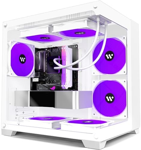 ANSAITE Micro PC Case 4 ARGB PWM Fans Pre-installed Gaming White Computer Case Panoramic Tempered Glass Tempered Glass,W770