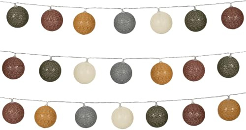 BERGER Lichterkette Cotton Ball Sphere 2,3m | 20 LED Baumwollkugeln Lampions Kugel Kette Ø60mm für Innen & Außen | USB & Stecker mit Timer | Deko für Garten Party Camping Weihnachten Hochzeit