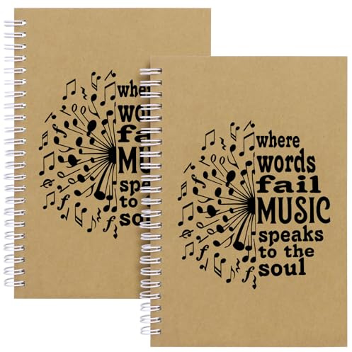 JOHSBYD 2 Pcs Music Notebook,Music Teacher Gifts for Women Men Spiral Notebook,M-usic Lover Gifts M-usic Themed Gifts for Musician Singer M-usic Teacher (where words fail)