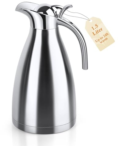 1,5L Thermos Isotherme en Acier Inoxydable, Gourde Isotherme à Double Paroi, Pichet Isotherme pour Garder le Thé, le Lait et Les Boissons Chaudes ou Froides