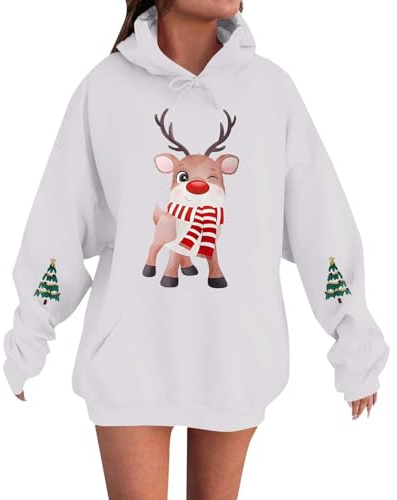 Jbsabotad Christmas Hoodies for Women UK oversized sweatshirt women Fashion Letter Print pullover pattern hoodie With Pocket Drawstring Long Sleeves xmas sweatshirts Christmas Party Everyday Wear
