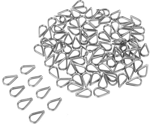 Homoyoyo Guardacabos para Cable de Cuerda de 1/8 Pulgada Paquete de 100 Piezas de Acero Inoxidable Acabado Liso y Lazos Firmes para Uso Industrial y Actividades de Escalada