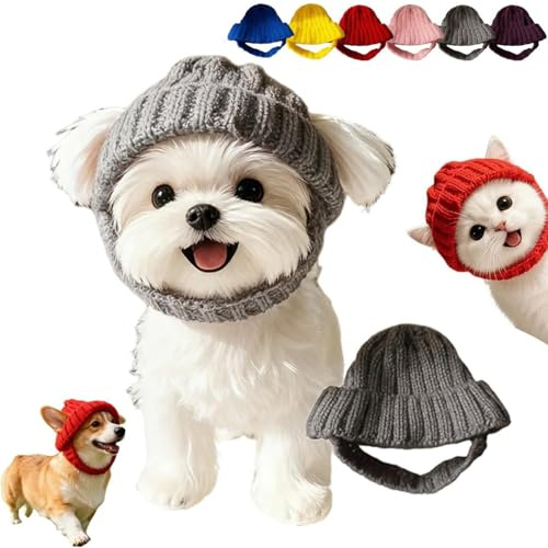 Berretto per animali domestici in maglia elastica, con paraorecchie, caldo cappello invernale per animali domestici con fori per le orecchie, morbido e flessibile, adatto per cani e gatti di piccola e