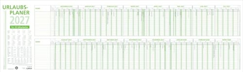 Urlaubsplaner 16 Mon Blauer Engel 2027: Wandkalender 100x30 cm mit 16 Monaten auf 1 Seite (Dez. Vorjahr - März Folgejahr), für 25 Personen, Blauer Engel zertifiziert, Wochenzählung