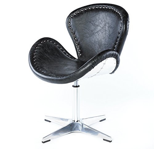 Phoenixarts Echtleder Vintage Ledersessel Schwarz Design Sessel Loft Drehsessel Lounge Clubsessel Möbel NEU 637