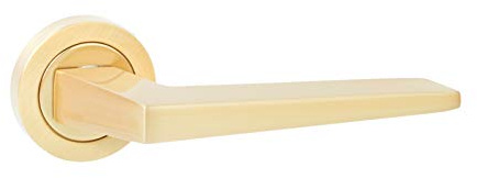 Manivela derecha de latón. Fabricado en España. Color latón satinado. Barnizado semi-brillo. Diametro roseta: 50 mm.