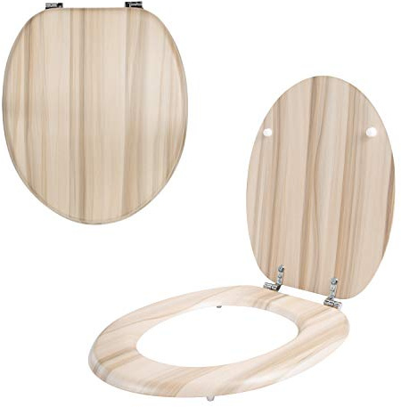 Anika 92529 Ash Effect Toilet Seat/Chrome Hinges/Easy Installation / 43cm x 37.5cm