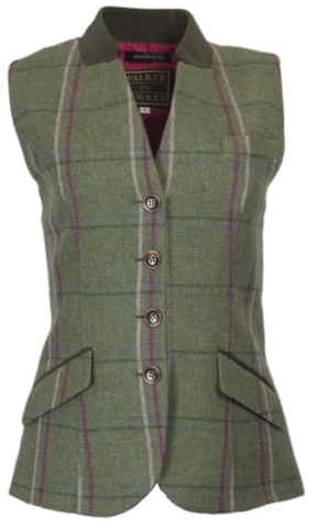 WALKER AND HAWKES - Gilet da Donna Derby Tweed Margate - Salvia con Strisce Rosa - 42