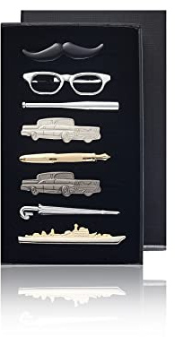 EvmAsaLQ 8PC Modeling Tie Clips for Men Silver Gold Black Grey Tie Clip Cars Warship Glasses Beard Baseball Umbrella Tie Bar Suitable for Holiday Gifts, Family Parties, and Anniversaries.…