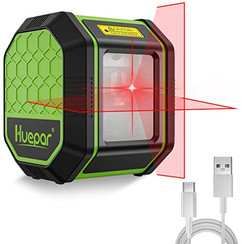 Huepar Niveau Laser lignes Auto-Nivelant Laser à Ligne Croisée Verticale et Horizontale, Outil Laser d'Alignement 100 Pieds Pour Accrocher des Photos/Application de Bricolage, Batterie Li-ion Incluse