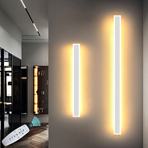 VOMI LED Aussenleuchten Wand Lang Schmal Wandleuchte Dimmbar mit Fernbedienung Weiß Wandlampe Innen Außen IP65 Lichtleiste Metall Badezimmer Schlafzimmer Wohnzimmer Treppen Gärten Terrassen Flur,100cm