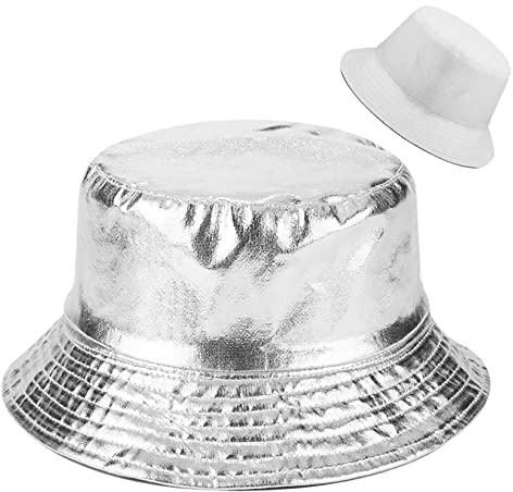 Malaxlx Argent Blanc Bob Femme Chapeau de Pêcheur Chapeau de Soleil Chapeaux de Seau Chapeaux de Visière Chapeau de Plage Pliable Réversible