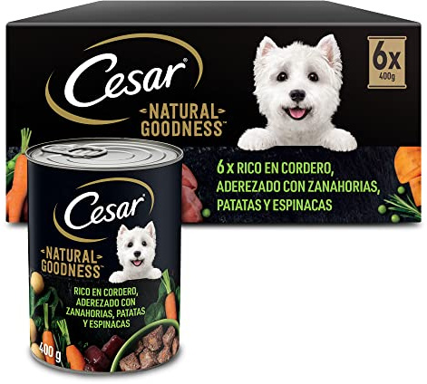 Cesar Natural Goodness Nourriture Humide pour Chiens Adultes avec Agneau, Carottes, Pommes de Terre et épinards (Lot de 6 boîtes x 400 g)