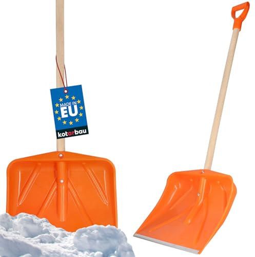 KOTARBAU® Pelle À Neige 45 cm avec Manche en Bois Pelle en Plastique Renforcé avec Raccords en Métal avec Manche Ergonomique Orange 136 cm