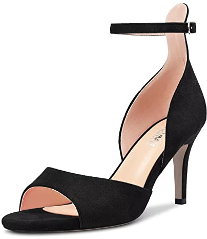 Castamere Mujer Aguja Alto High Heel Abierta Punta Correa Tobillo Sandalias de Boda Fiesta 6.5 CM Heels Negro 45 EU