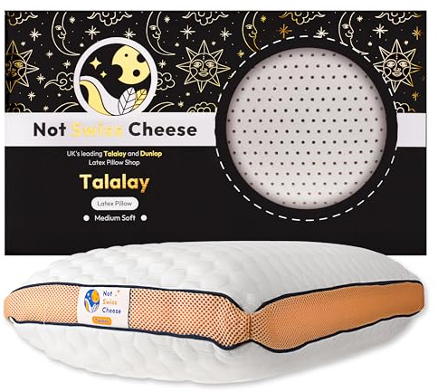 Not Swiss Cheese Premium Talalay Latex Foam Pillow | Natural Medium Soft Orthopedic Cervical Pillow for Neck Pain Relief | Queen Size w/Washable Cover | 27.5 x 15.7 x 5.9 in | Durable & Comfortable