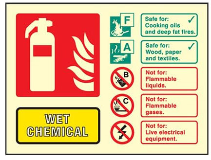 Wet Chemical Fire Extinguisher Sign (Landscape) - 100mm x 150mm - FireShield (Photoluminescent)