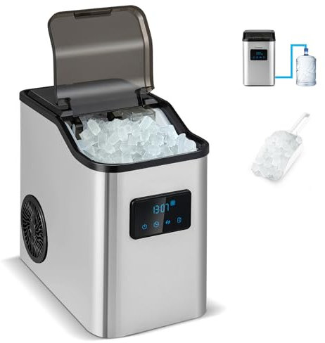 RELAX4LIFE Macchina Ghiaccio 24KG/24H, Macchina Ghiaccio Casa in Acciaio Inossidabile, Display LED, Macchina Professionale per Casa Ufficio e Bar