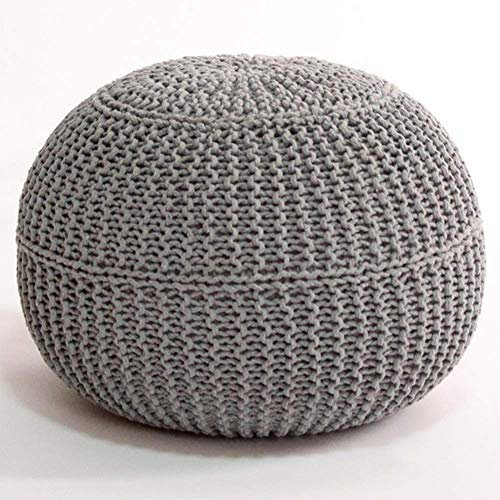 Pouf Rotondo Lavorato A Mano Sgabello Pouf Pouf, Stile Cavo Treccia di Cotone Cordoncino Lavorato a Maglia Bean Bag Sedia da Terra per Hoom-Grigio 50x50x40cm(20x20x16)