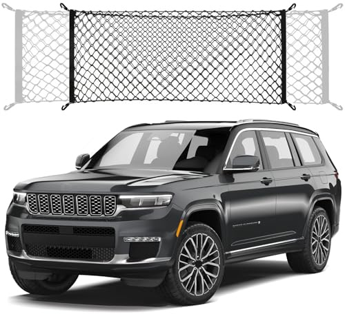 Envelope Style Trunk Cargo Net Compatible with Jeep Grand Cherokee New 2026 2025 2024 2023 2022, Grand Cherokee L 2026 2025 2024 2023 2022 (5 &7 Seats) SUV Nylon Car Rear Mesh Tailgate Netting