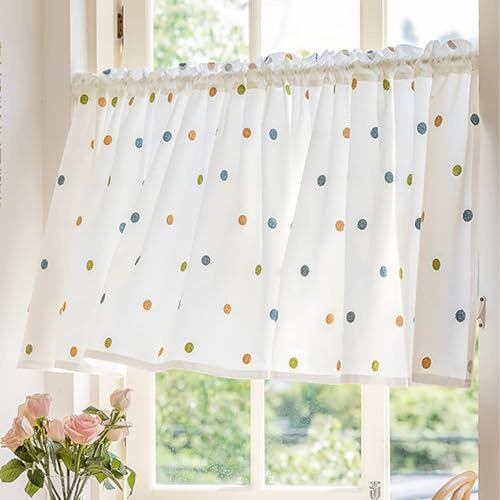 GUQASDV Vit cafégardin, köksgardin med broderi, halvfönstergardiner, kort bistrogardin stångficka, för lantlig bondgård, vardagsrum, sovrum (W135 x H90 cm/53 x 35,4 tum)