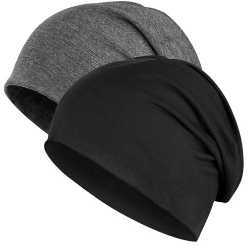 Kiiwah 2 Stücke Slouchy Beanie Mütze für Herren und Damen, Baumwolle Wintermütze Herbst Dünne Mütze Warm Beanie Mütze Slouch Unisex Longbeanie für Laufen Skifahren Radfahren Outdoor