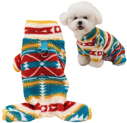 CutitiUU Fleece Dog Jumper Warm Dog Pajamas,Pet Vintage Four Legged Fleece Coat,Winter Warm Dog Cat Jumpers Clothes,Pet four feet plush clothes retro style,Green:M