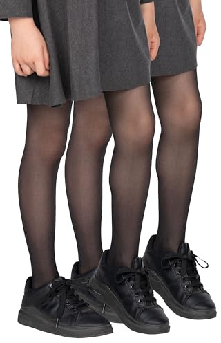 looksy Tonia 2-pack italienska strumpbyxor för flickor 20 DEN lätt transparent med fot strumpbyxor för balett dans skoluniform strumpor 2 par, Nero, 122-128