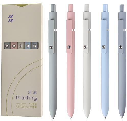 MengRan Piloting Gelschreiber-Set, 0,5 mm feine Spitze, schnell trocknende Tinte, niedliche, ausgefallene Stifte für Frauen, Geschenke für Frauen (5 Stück, Morandi-schwarze Tinte)