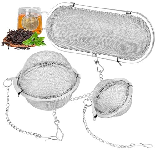 3 Pièces Boule a Thé, Boule a The Infuseur en Acier Inoxydable, Passoire à Thé avec Chaîne, Boule à Thé, Boule a The pour Le Thé en Vrac, Les épices et Les Condiments (Elliptique, Circulaire)
