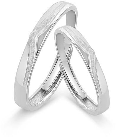 Meissa Anillos Plata de ley 925 Pareja Alianzas Compromiso Boda para Promesa de amor eterno Diseño de Montañas Adjustable Anillo Plata Pareja Novios Regalo de San Valentín (Juego de dos anillos)