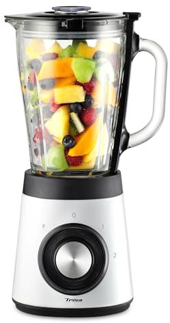 Trisa Standmixer Diners Edition 500W | 1,5L Glas-Standmixer für Smoothies, Shakes & Crushed Ice | 2 Geschwindigkeiten + Pulse, Edelstahlmesser abnehmbar, Sicherheitsverschluss, Weiß