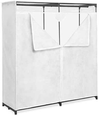 Whitmor Extra Wide 60 Clothes Closet, Durable Portable Hanging Wardrobe with Breathable Fabric Cover, Heavy Duty Metal Clothing Rack, Easily Assemble for Home, Bedroom, Dorm, White
