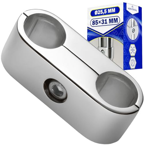 Connecteur Tube Rond Parallèle avec 2 Trous Ø 25,5 mm 85x31 mm en Chrome Convient pour Armoire - Garantie de 10 Ans - MONTERAL