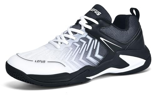 BLBK Badmintonskor, squashskor, inomhusskor för olika golvbeläggningar, bekväma och fast grepp/unisex volleybollskor, Svart vit, 44 EU