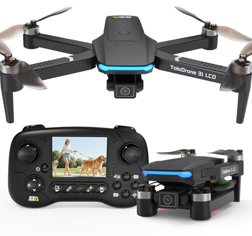Toladrone Drone con Schermo LCD, Drone con Telecamera 4K per Principianti, Motore Brushless Modalità Headless ESC Camera 3 Modalità di Velocità, Quadricottero RC Pieghevole per Adulti, Droni TD31LCD