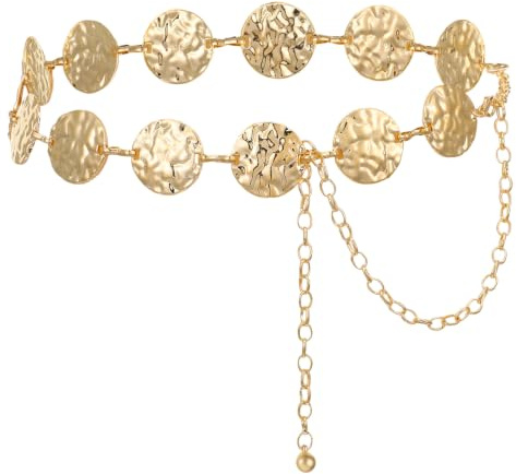 Guldkedjebälte dekorerat med västerländsk snideri, elegant metallmidjebälte för kvinnor, smala midjebälten, mage boho-kedjor, country-konsert outfit för blus, klänning, tröja