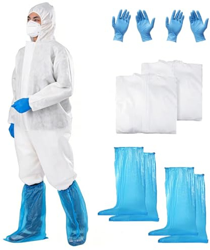 Zhbro YI 2 Sets Einweg-Schutzkleidung, Schuhschalen und Handschuhe, Vliesstoff für Reinigung, Gartenarbeit, Landwirtschaft und industrielle mechanische Arbeit (2XL)