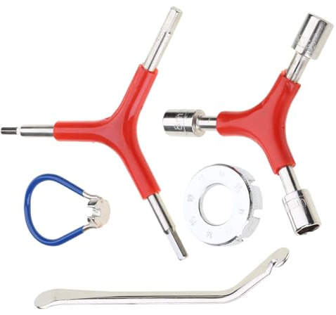 Kit di 5 chiavi per raggi per biciclette, rotonde, a doppia testa, con manico