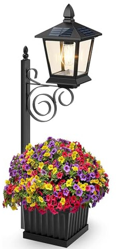 Generico Lampione Solare Con Fioriera Integrata - 2 in 1 Vaso da Fiori con Lanterna Solare,Fioriera Con Decorative - per Esterno Giardino Terrazza Prato Balcone Percorso Ingresso