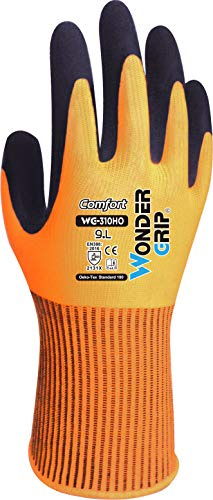 Wonder Grip WG-310HO Comfort - Arbeitshandschuhe herren, doppelte Latexbeschichtung, Gartenhandschuhe, Schutzhandschuh, Anti-Rutsch, gr L / 9 Orange