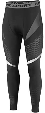 AMZSPORT Leggings Sportivi a Compressione in Esecuzione Collant da Allenamento con Stampa a Rete, Nero M