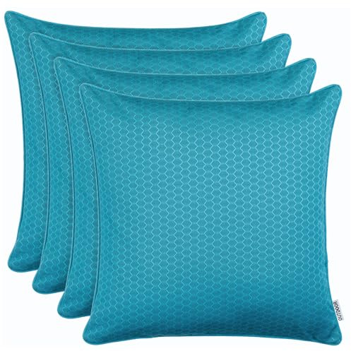 Brandsseller Lot de 4 Coussins d’extérieur 45 x 45 cm – Coussins décoratifs imperméables avec Passepoil en Structure alvéolaire – Outdoor pour Jardin, Balcon, Terrasse et Canapé - Bleu Aqua
