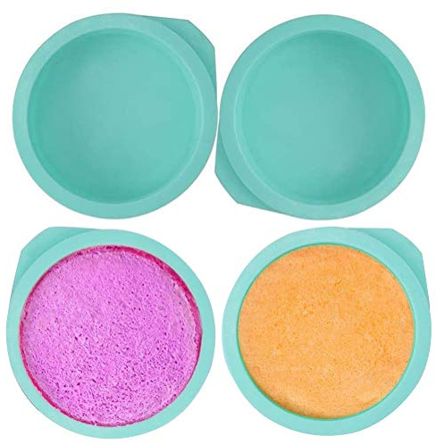 SUNSK Stampo per Torta in Silicone 6 Pollici Tonde Teglie da Forno Silicone Cake Molds Antiaderente Teglie per Quiche Pasticci Crostate Cioccolato Dolci 4 Pezzi (Verde)