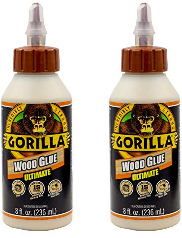 Gorilla Ultimate Waterproof Wood Glue, Natural Wood Color, 8 Ounce (Pack of 2) - Waterproof for Indoor or Outdoor Projects and Repairs
