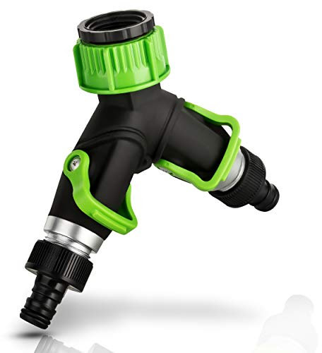 DUNLOP Verteiler Wasser - Stufenlos einstellbares 2 Wege Ventil Gartenschlauch Verteiler mit Schnellkupplung 3/4´´ Zoll Wasserhahn Adapter Garten Wasserverteiler y Splitter (2-Wege-Verteiler)