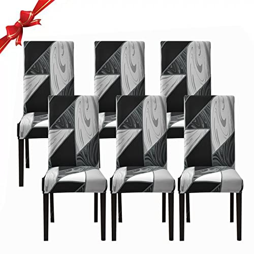 Jaotto Fundas para Sillas de Comedor Pack de 6,Modernas Fundas de Sillas de Comedor Respaldo Alto Elásticas Lavables Desmontables,Cubiertas para Sillas para Hotel Banquete(Geometría Negro,6 Piezas)