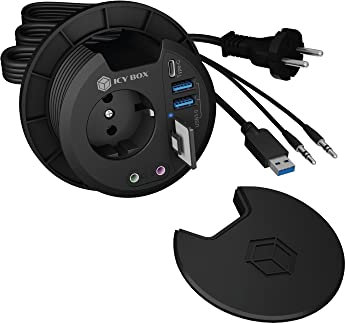 ICY BOX Tisch-Hub mit SD/microSD Kartenleser, 2X Type-A, USB-C, 2X 3,5 mm Audio, IB-HUB1430-CR, 80 mm
