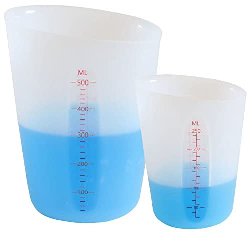 Silikon Messbecher Krüge, 500ml/250ml Epoxidharz Mischbecher mit Skala Clear, Silicone Measuring Cups für Epoxidharz Gießformen, DIY Handmade, Basteln, Labor, Küche (2)