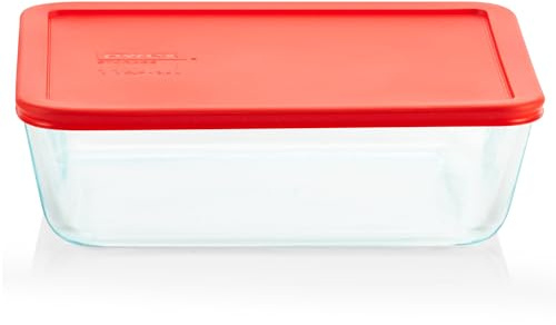 Pyrex Simply Store Glass Food Storage Container, Snug Fit Non-Toxic Plastic BPA-Free Lids, Freezer Dishwasher Microwave Safe, 11 Cup